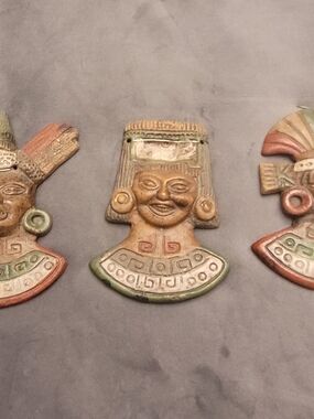 3 Set Ethbic Tribal Face Wall Decor - Earth Tones Boho Chic